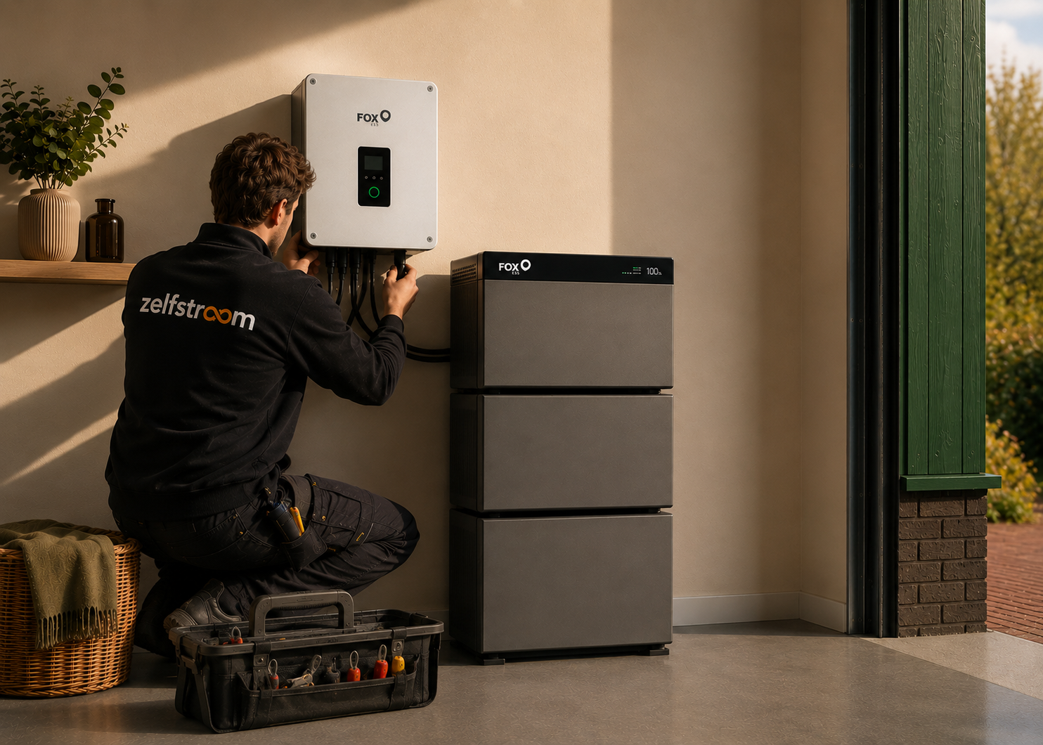 Monteur installeert geïnstalleerde thuisbatterij